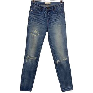 Madewell High Riser Skinny Stretch Jeans Distressed Whiskering Fading 26
